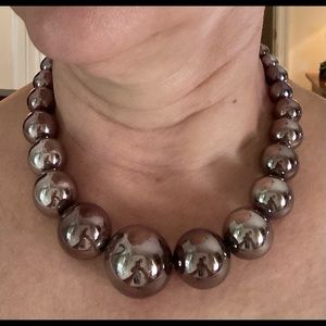 Bronze-silver shade bead necklace and earrings